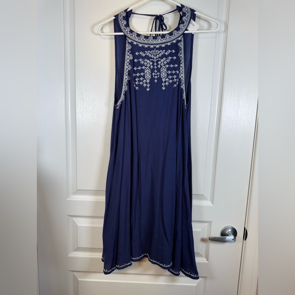 On the Road Navy Bohemian Ambroidered Mid Length Dress Size Large NWT #5647